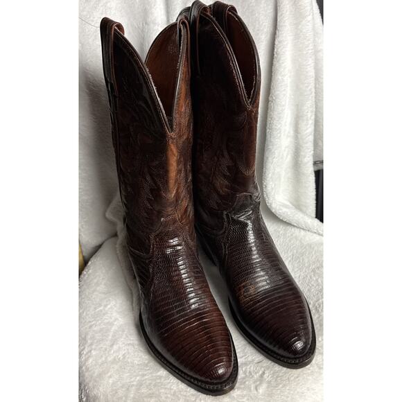 Dan Post Men's Genuine Lizard Western Boot Size 9 D Brown Almond Toe DP3051 R